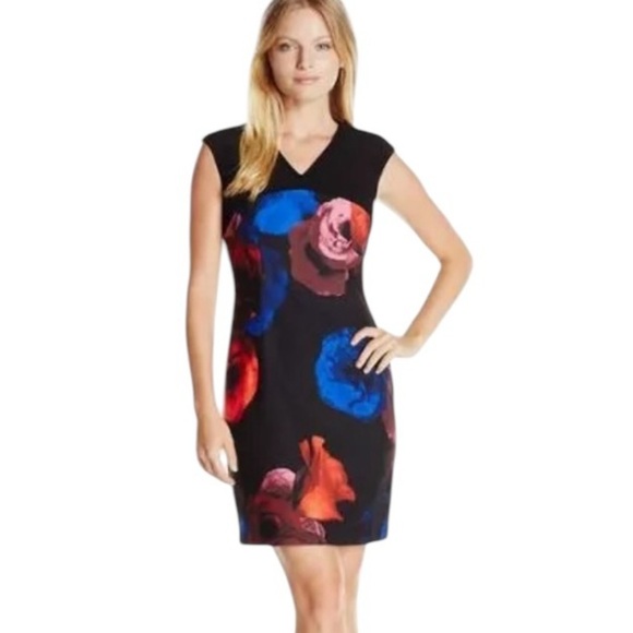 Ellen Tracy Blooms Multi Floral Sleeveless Dress Black Size 6 - Picture 2 of 11